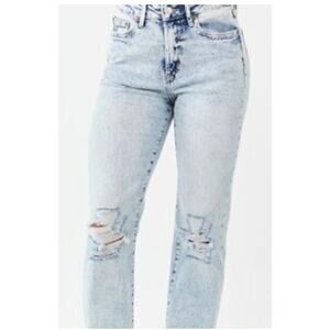 Kendall + Kylie The Icon High Rise Straight Jeans 9/29 Distressed Light Wash
